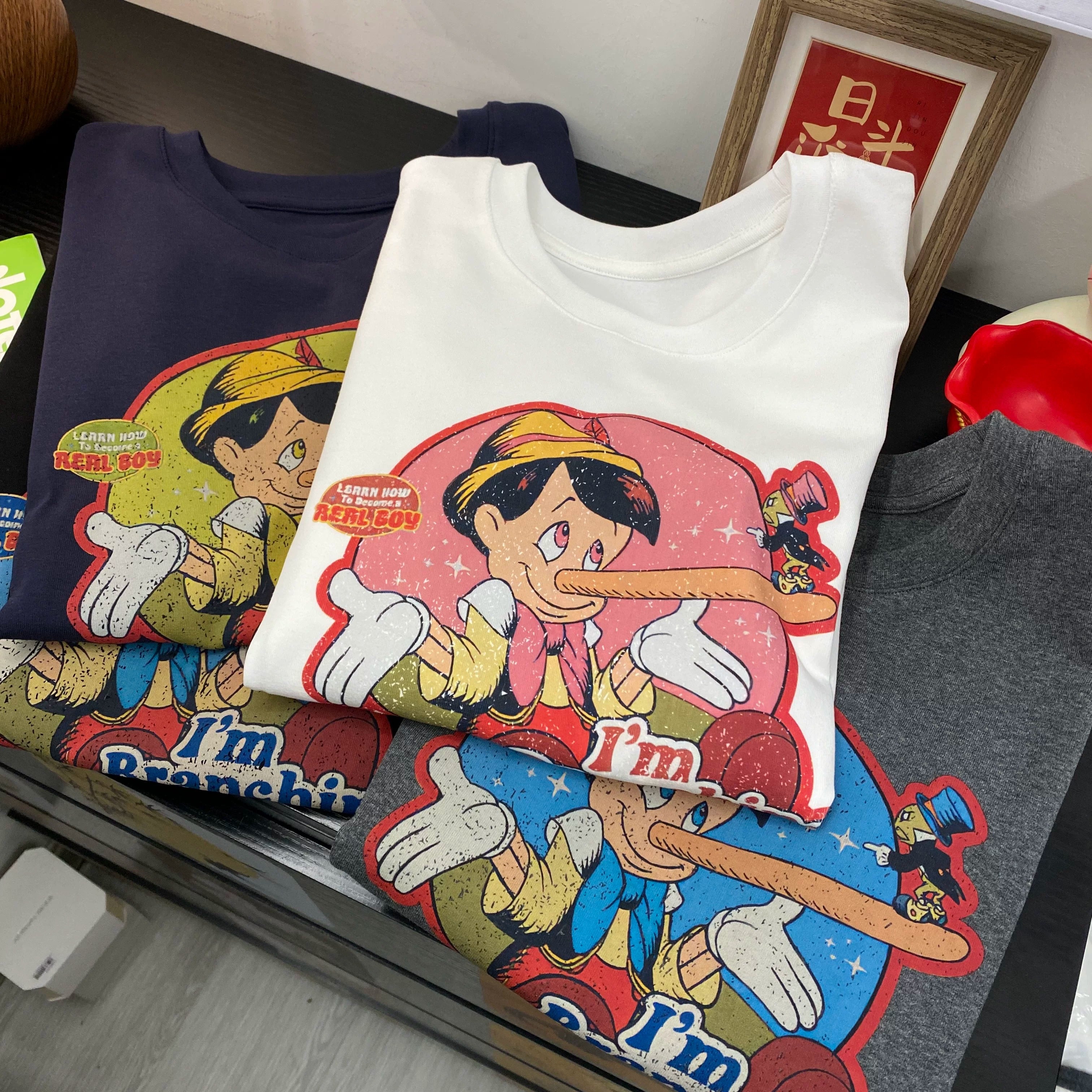 Vintage Pinocchio Graphic Cotton T-Shirt | Oversized Front & Back Print Tee