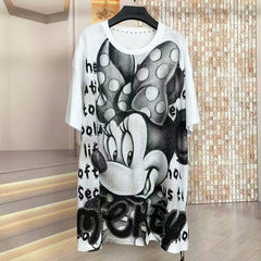 Sparkly Minnie Character Rhinestone Oversized T-Shirt | Heavy Handmade Statement Tee