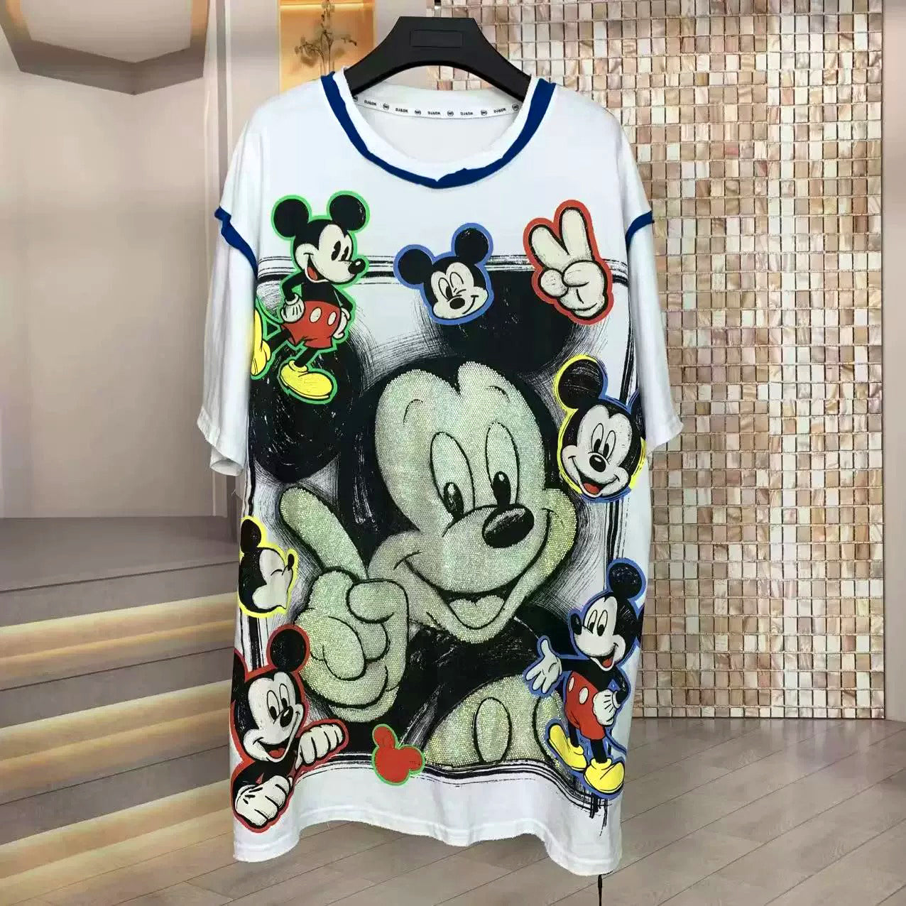 Rhinestone Mickey Graphic T-Shirt | Double-Sided Oversized Statement Tee