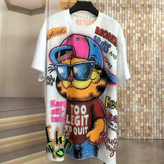 Too Legit Garfield Rhinestone Graphic T-Shirt | Oversized Streetwear Statement Tee
