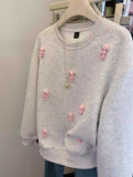 Trendy 3D Pink Bear Gray Sweatshirt for Casual Outfits