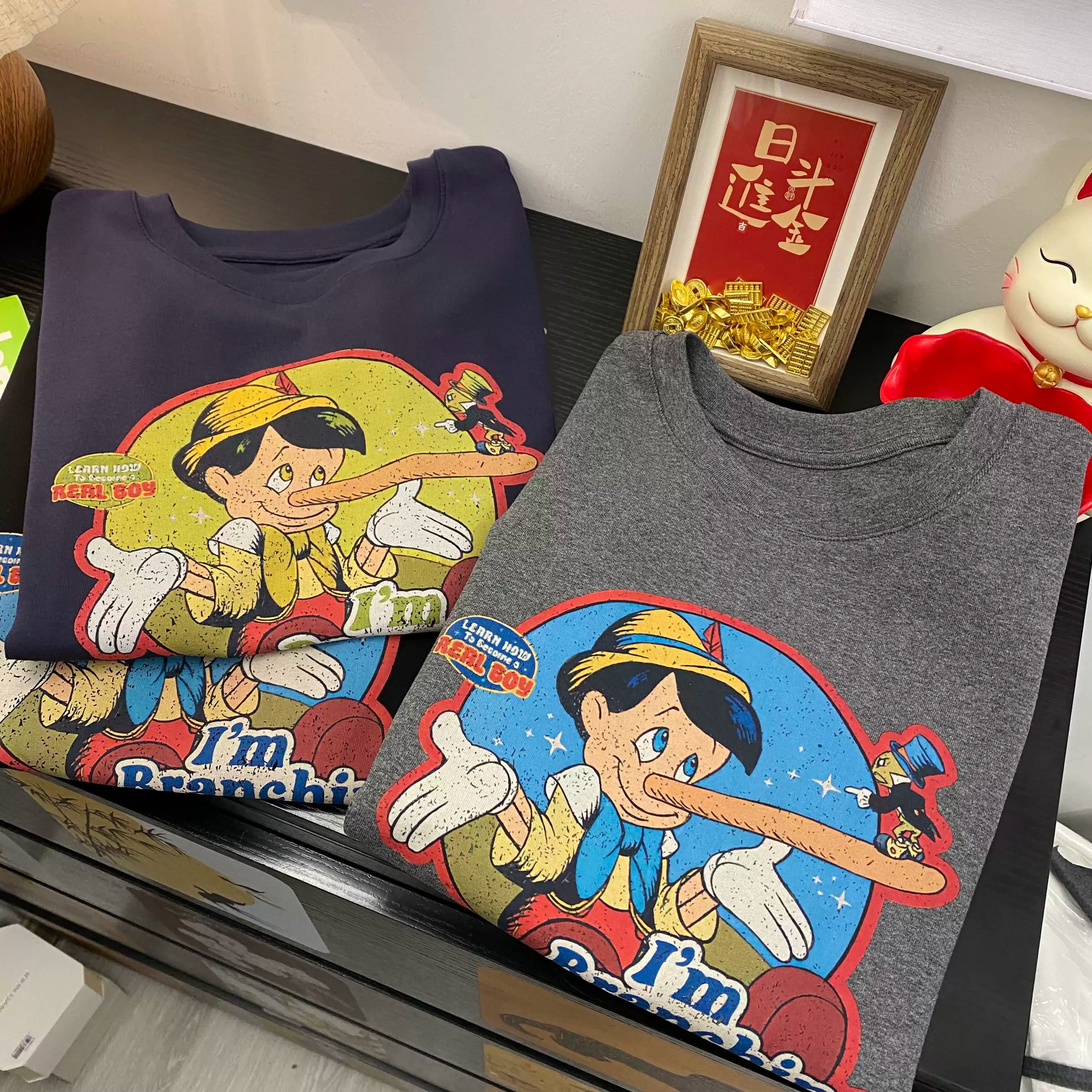 Vintage Pinocchio Graphic Cotton T-Shirt | Oversized Front & Back Print Tee