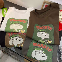 Handmade Beaded Glasses Snoopy Cotton T-Shirt | Vintage Graphic Oversized Tee