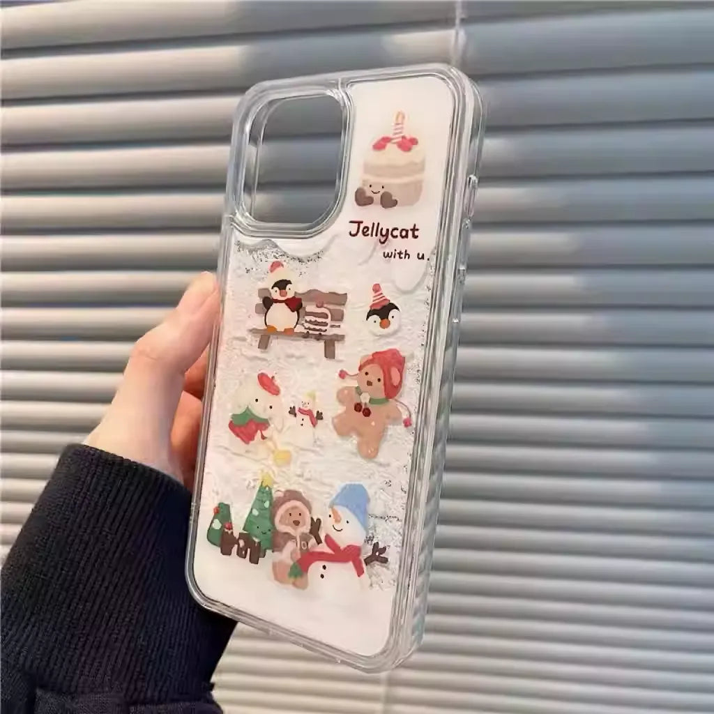 Christmas🎅 Themed Clear Phone Case with Flowing Snowflakes: Cute and Practical
