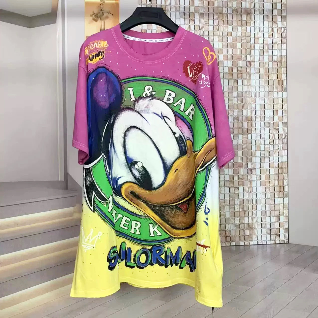 Rhinestone Donald Duck Graphic T-Shirt | Oversized Heavy Statement Tee
