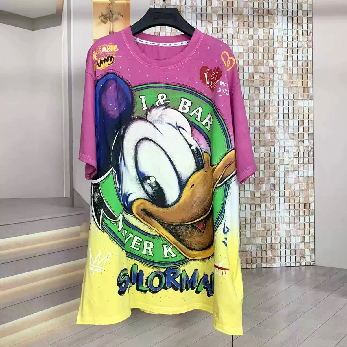 Rhinestone Donald Duck Graphic T-Shirt | Oversized Heavy Statement Tee
