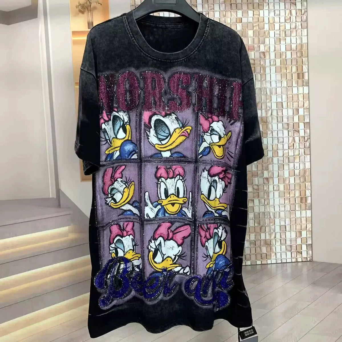 Washed Rhinestone Daisy Graphic T-Shirt | Oversized Statement Tee