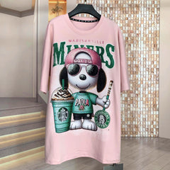 Rhinestone snoopy Graphic T-Shirt | Oversized Pink Bling Tee