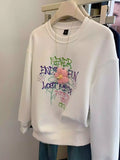 Sweet - Cool Vibe! Letter Print & 3D Pink Flower Sweatshirt