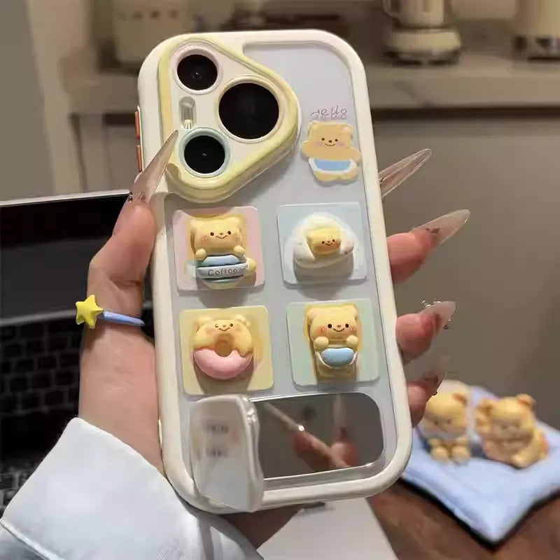 Bear - themed transparent phone case, adorned with 3D bear decorations