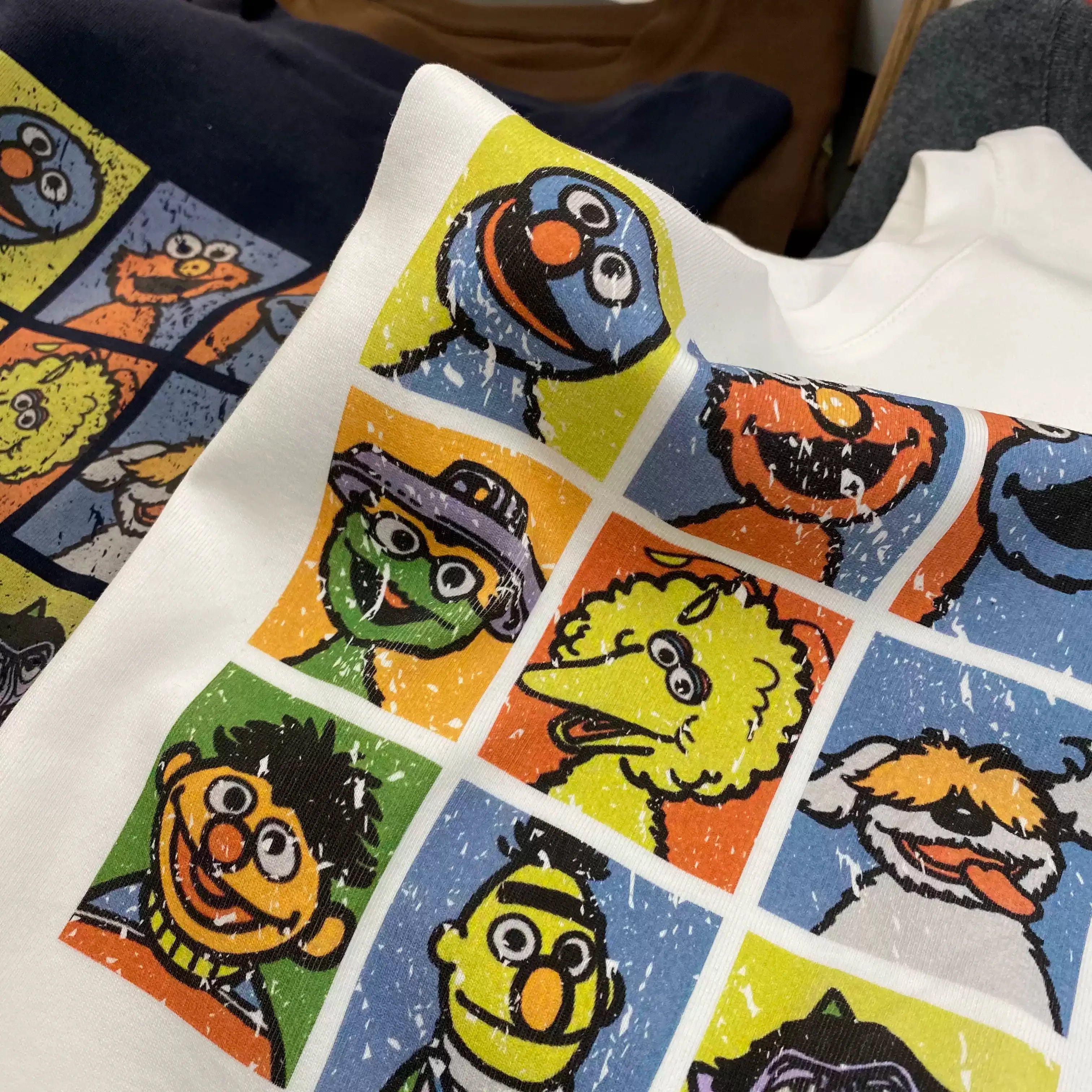 Retro Character Grid Cotton T-Shirt | Vintage Graphic Oversized Tee