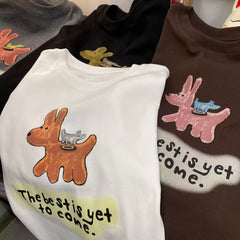Cute Animal Graphic Tee | Handmade Label Detail Cotton Oversized T-Shirt