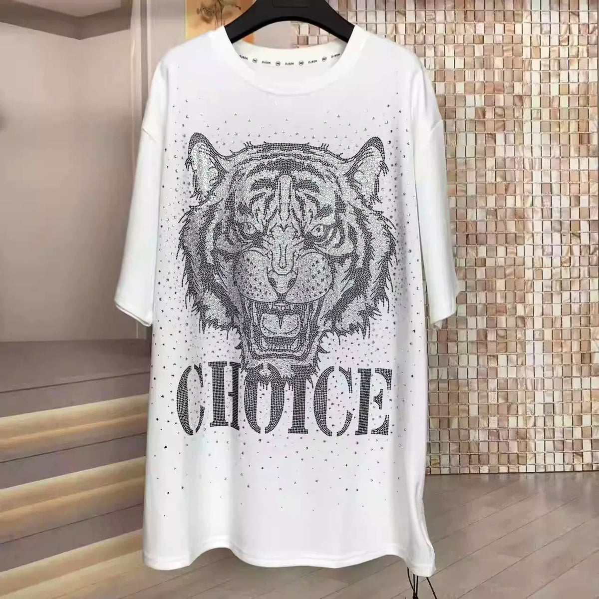 Rhinestone Tiger Graphic T-Shirt | Heavy Embellished Oversized Cotton Tee