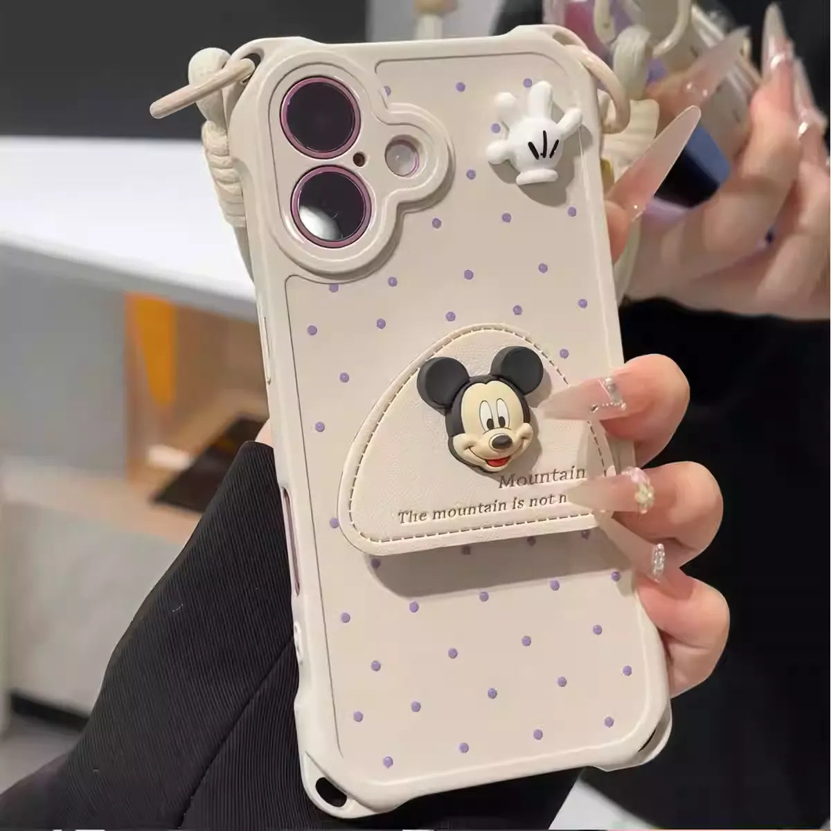 Adorable Mickey - themed Lanyard Phone Case: Cuteness Meets Practicality-White