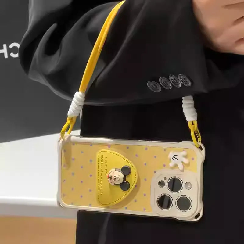 Adorable Mickey - themed Lanyard Phone Case: Cuteness Meets Practicality-Yellow