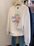 Sweet - Cool Vibe! Letter Print & 3D Pink Flower Sweatshirt