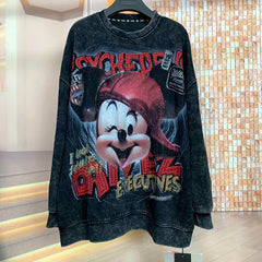 Rhinestone Minnie Crewneck Sweatshirt | Vintage Washed Oversized Graphic Top