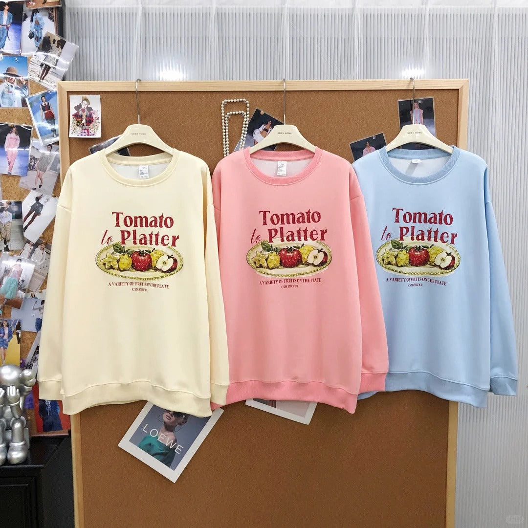 B06 - Heavyweight Cotton Tomato Graphic Beaded Crewneck Sweatshirt