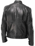 Men's Autumn and Winter PU Waterproof Leather Jacket Full Zipper Stand Collar Motorcycle Bomber Jacket