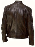 Men's Autumn and Winter PU Waterproof Leather Jacket Full Zipper Stand Collar Motorcycle Bomber Jacket